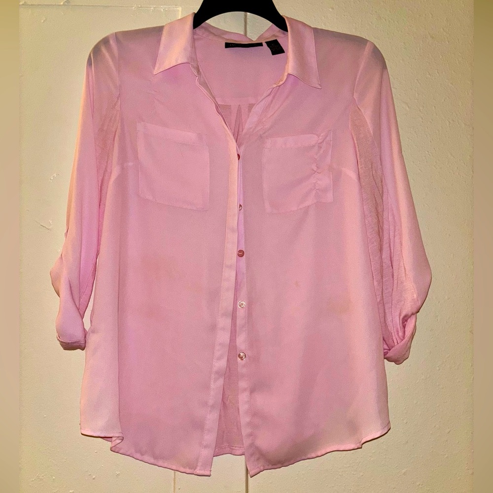 INC Medium Pink Sheer Button-Up Blouse